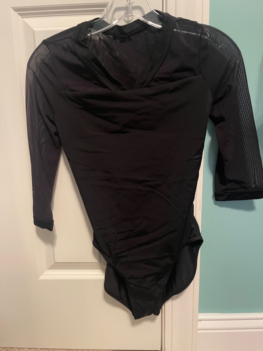 balera Black Dance Leotard with Sheer Sleeve Accent